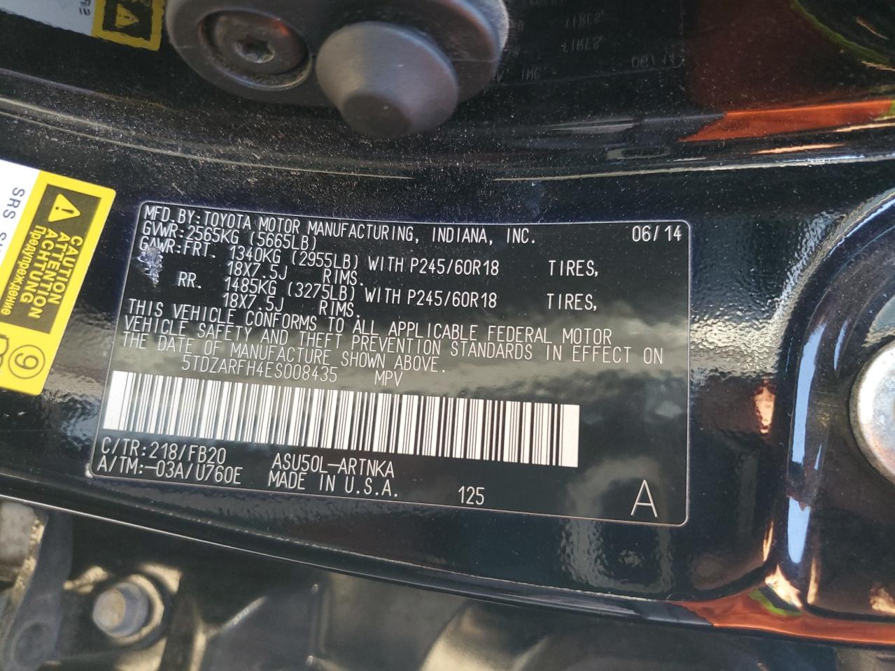 2014 Toyota Highlander VIN 5TDZARFH4ES008435 Copart auction photo, side damage thumbnail 14