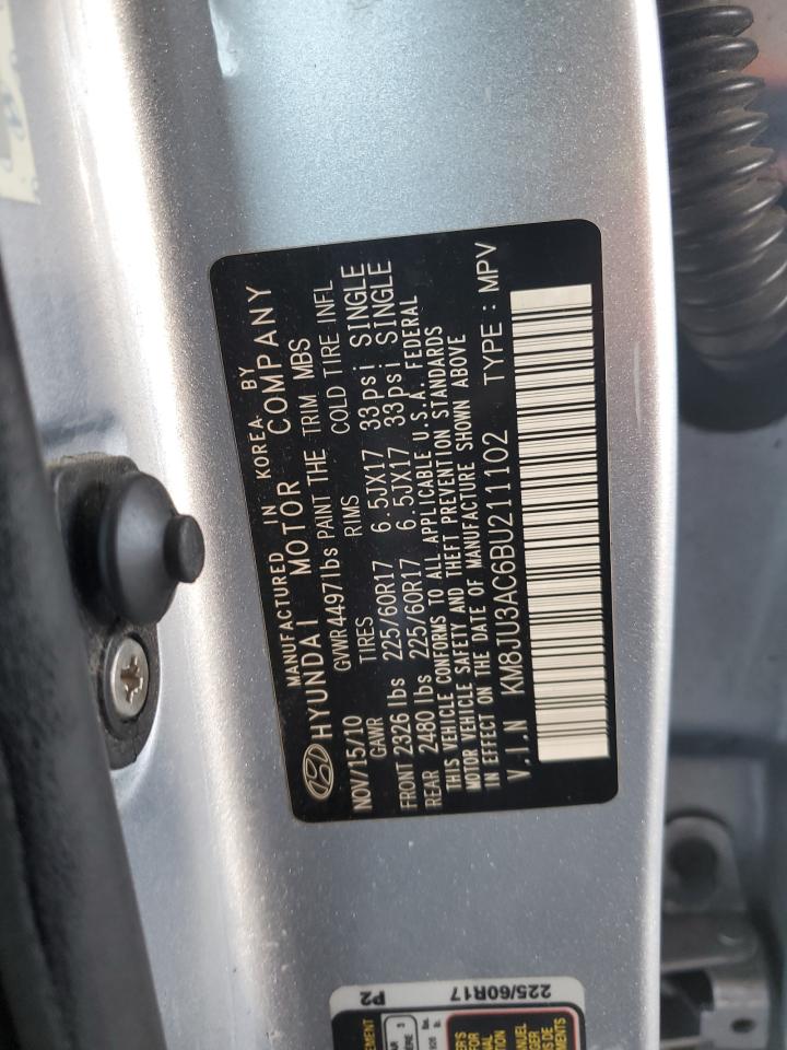 2011 Hyundai Tucson VIN KM8JU3AC6BU211102 Copart auction photo, side / front end damage thumbnail 12