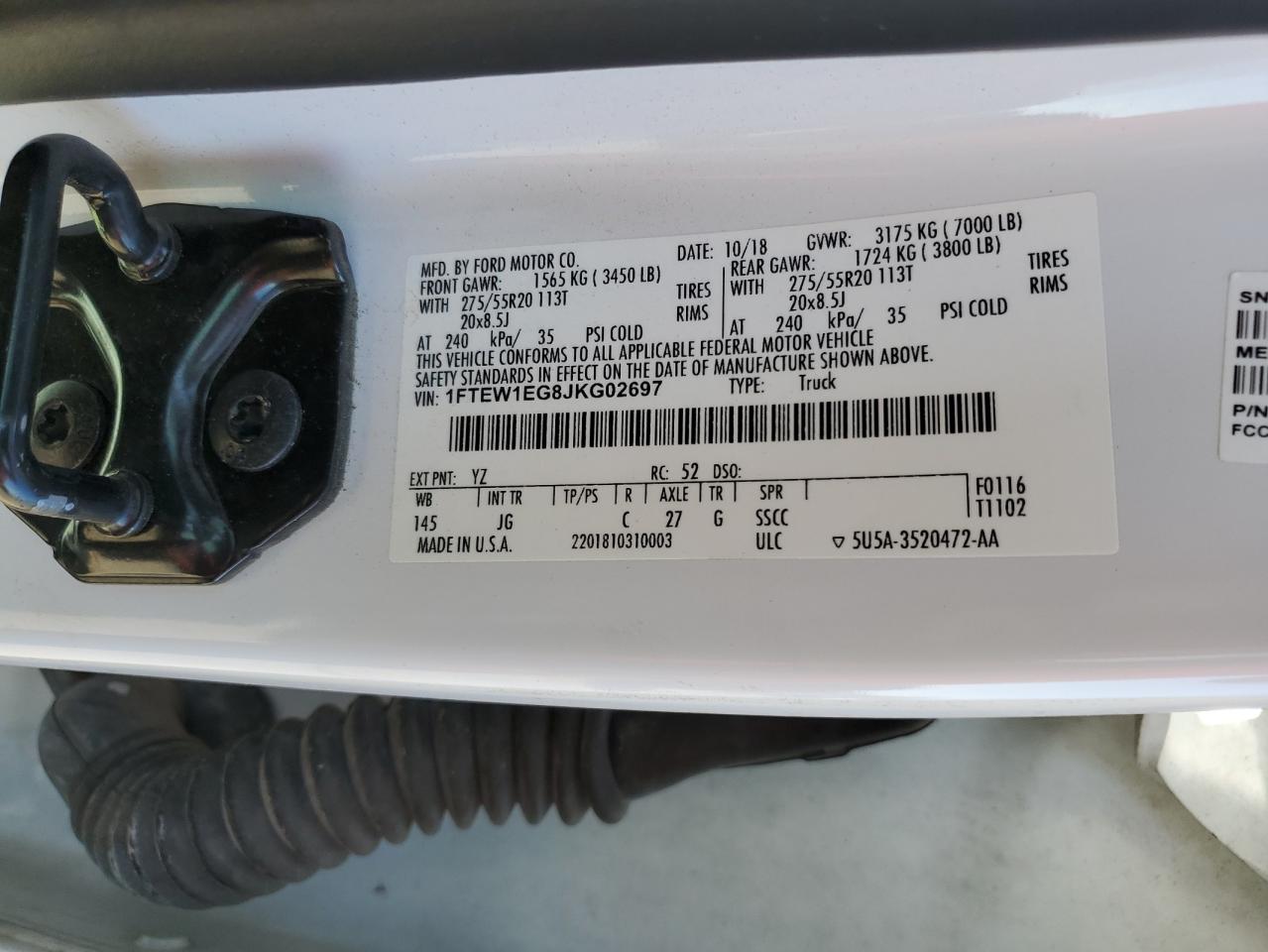 2018 Ford F-150 VIN 1FTEW1EG8JKG02697 Copart auction photo, minor dent/scratches damage thumbnail 12