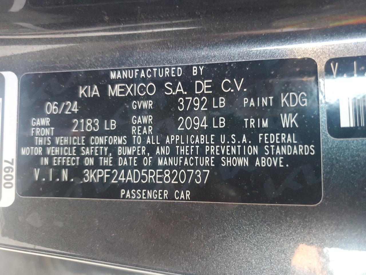 2024 KIA Forte VIN 3KPF24AD5RE820737 Copart auction photo, front end damage thumbnail 12