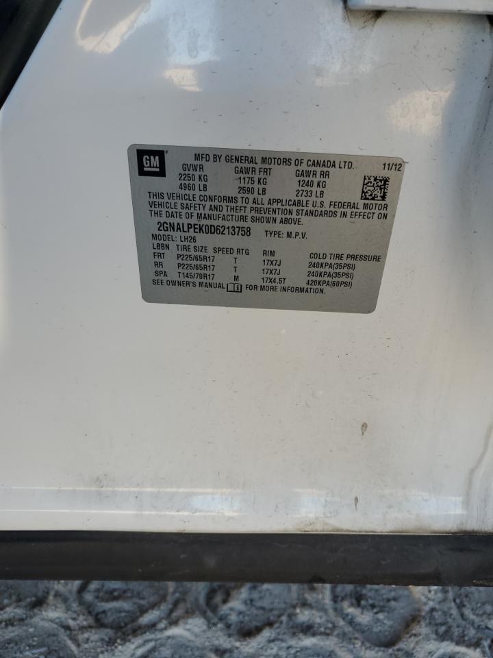 2013 Chevrolet Equinox VIN 2GNALPEK0D6213758 Copart auction photo, front end / rear end damage thumbnail 16
