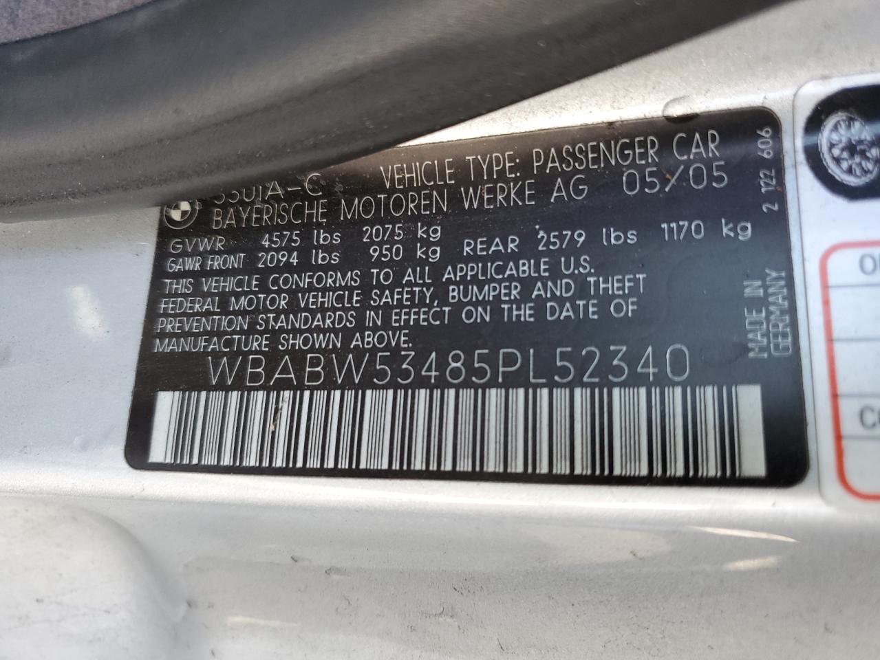 2005 BMW 3er VIN WBABW53485PL52340 Copart auction photo, vandalism / mechanical damage thumbnail 14