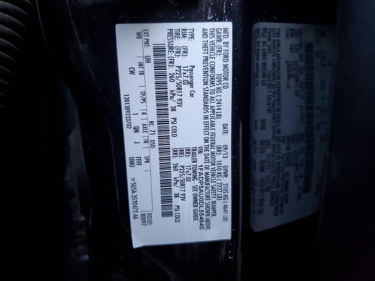 2013 Ford C-MAX VIN 1FADP5AU0DL554645 Copart auction photo, all over damage thumbnail 12