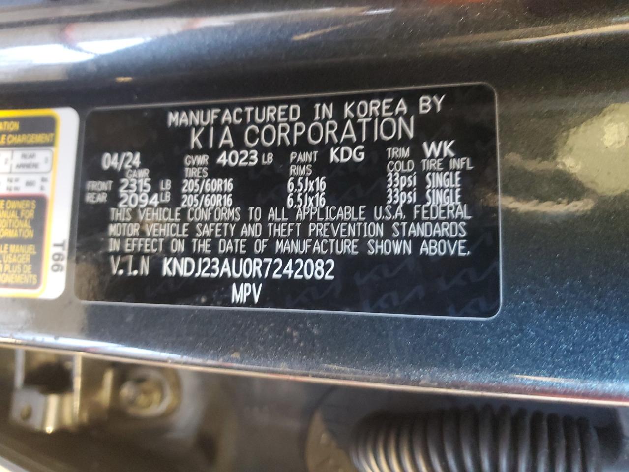 2024 KIA Soul VIN KNDJ23AU0R7242082 Copart auction photo, front end damage thumbnail 12