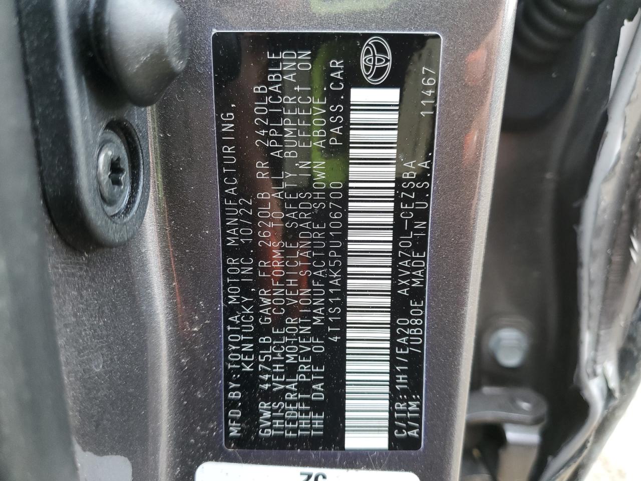 2023 Toyota Camry VIN 4T1S11AK5PU106700 Copart auction photo, all over / undercarriage damage thumbnail 12