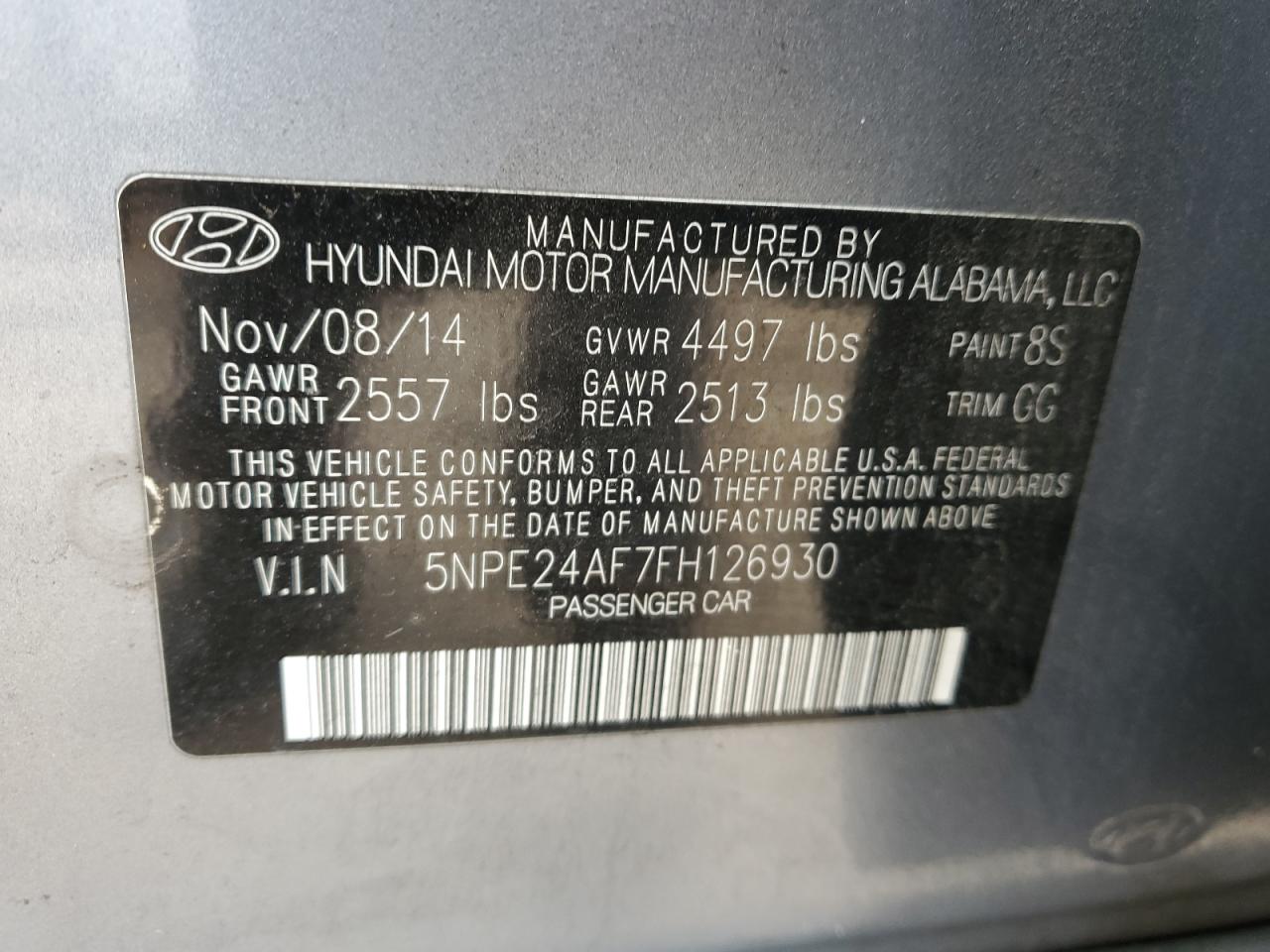 2015 Hyundai Sonata VIN 5NPE24AF7FH126930 Copart auction photo, front end damage thumbnail 14