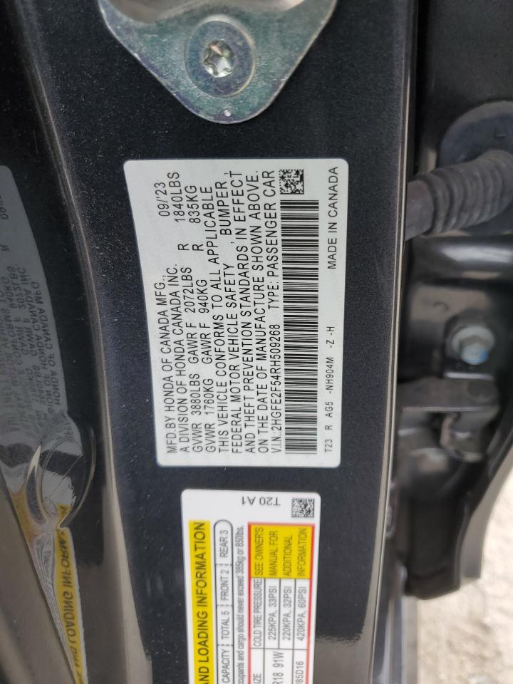 2024 Honda Civic VIN 2HGFE2F54RH509268 Copart auction photo, all over damage thumbnail 13
