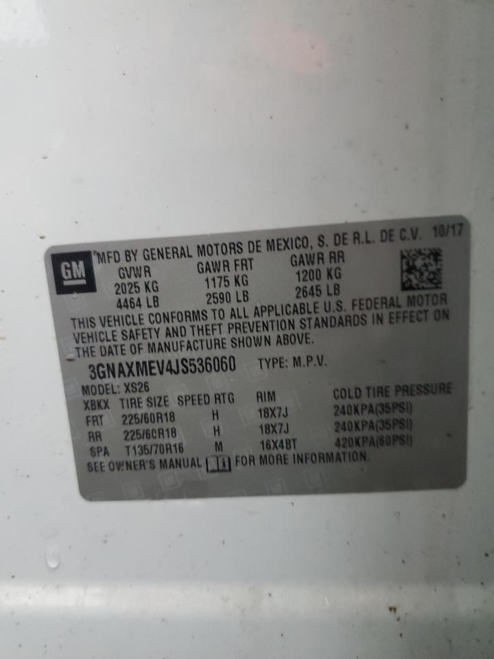 2018 Chevrolet Equinox VIN 3GNAXMEV4JS536060 Copart auction photo, side damage thumbnail 14