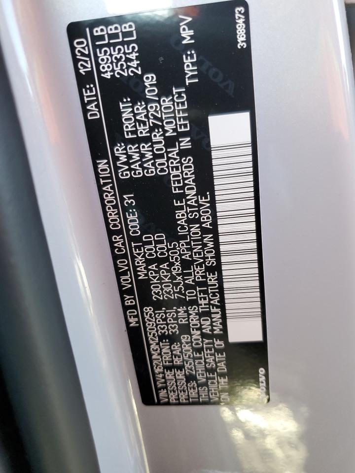 2021 Volvo XC40 VIN YV4162UM3M2509258 Copart auction photo, front end / undercarriage damage thumbnail 13