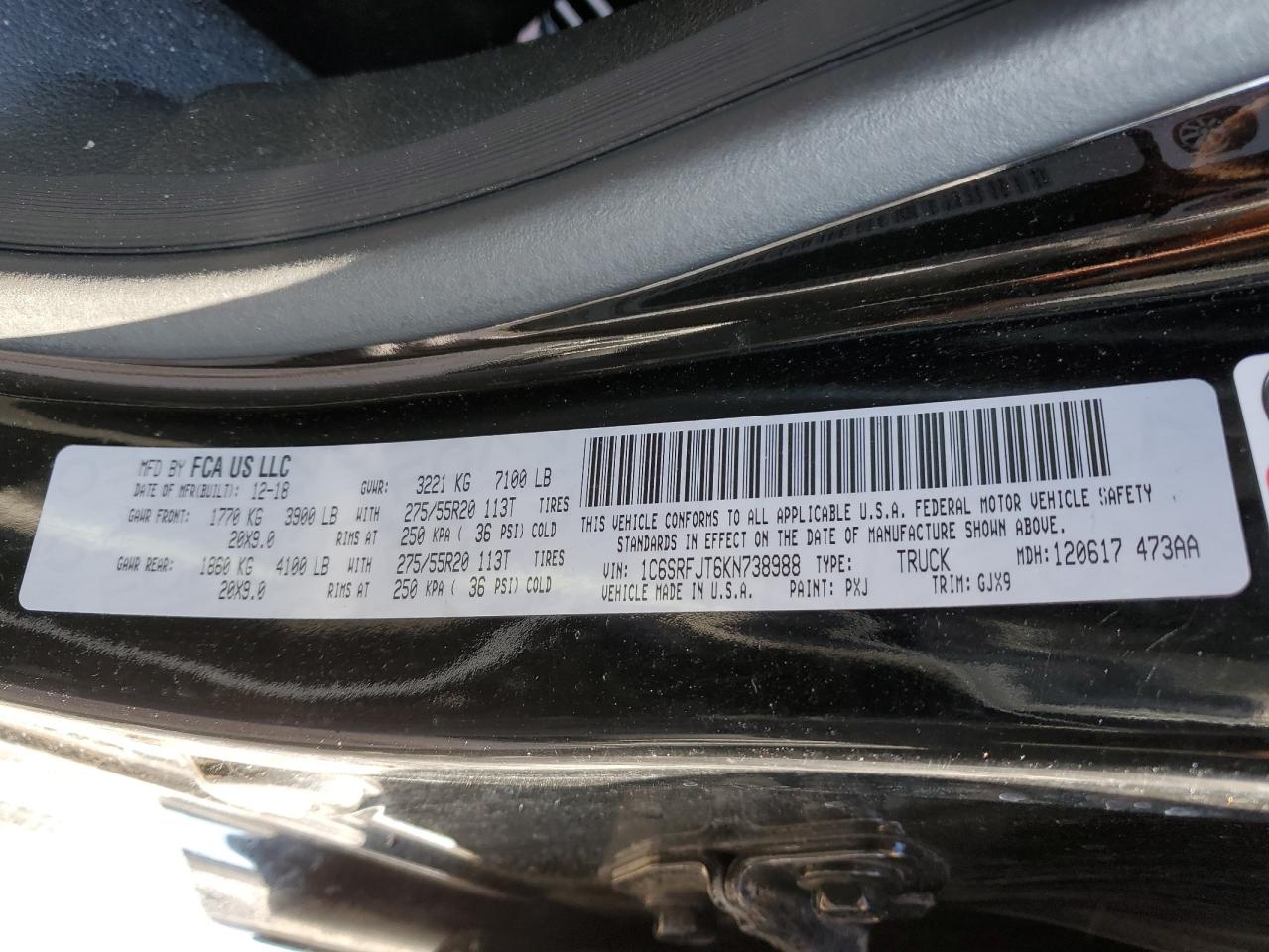 2019 RAM 1500 VIN 1C6SRFJT6KN738988 Copart auction photo, undercarriage / front end damage thumbnail 13