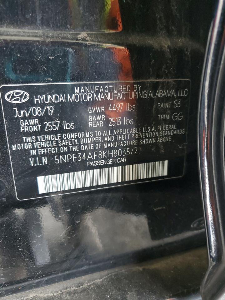 2019 Hyundai Sonata VIN 5NPE34AF8KH803572 Copart auction photo, front end / side damage thumbnail 14