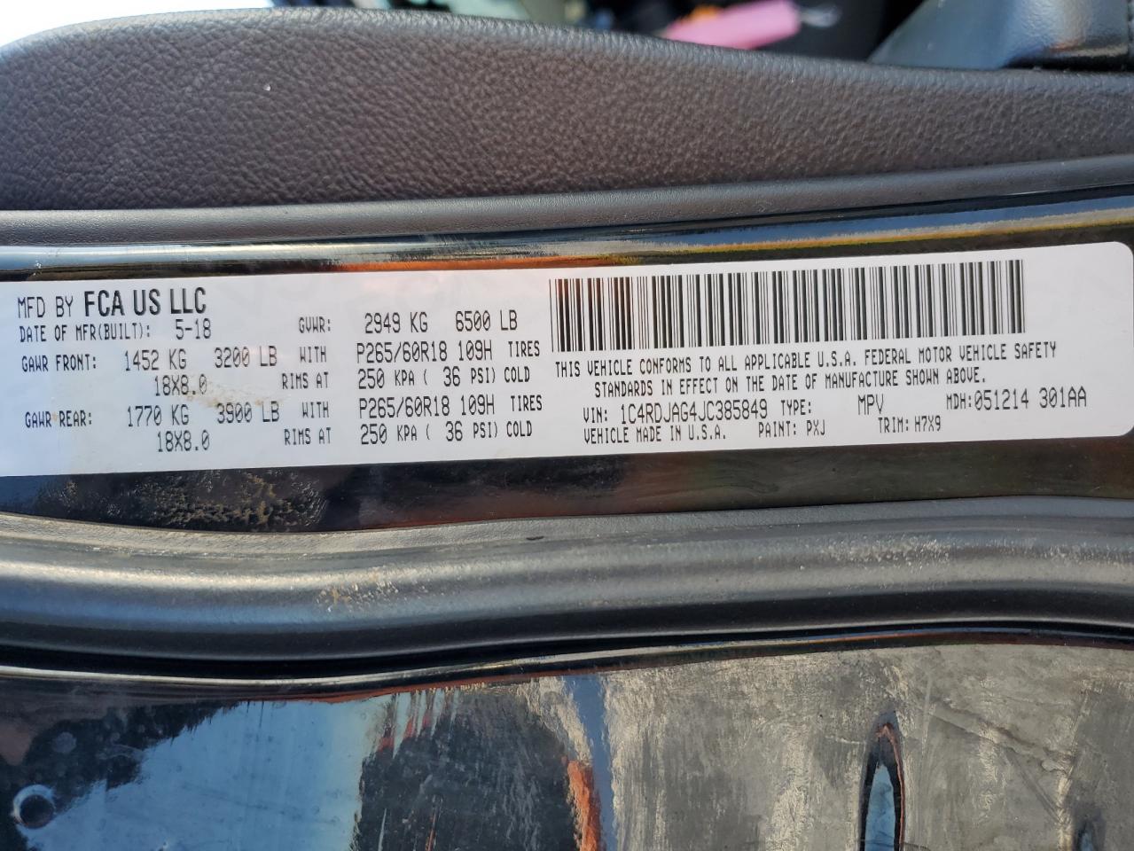 2018 Dodge Durango VIN 1C4RDJAG4JC385849 Copart auction photo, side / front end damage thumbnail 16