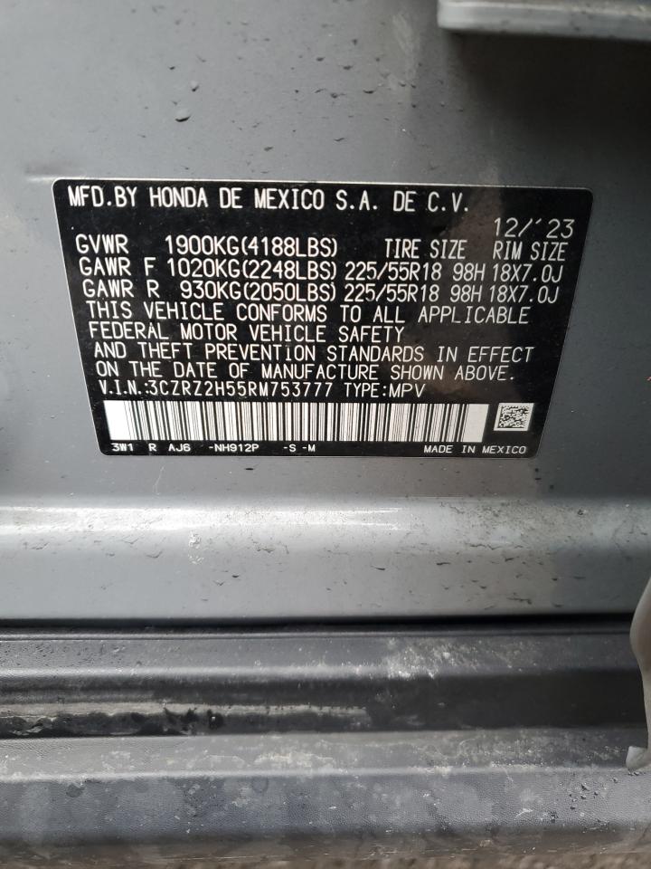 2024 Honda HR-V VIN 3CZRZ2H55RM753777 Copart auction photo, side damage thumbnail 13