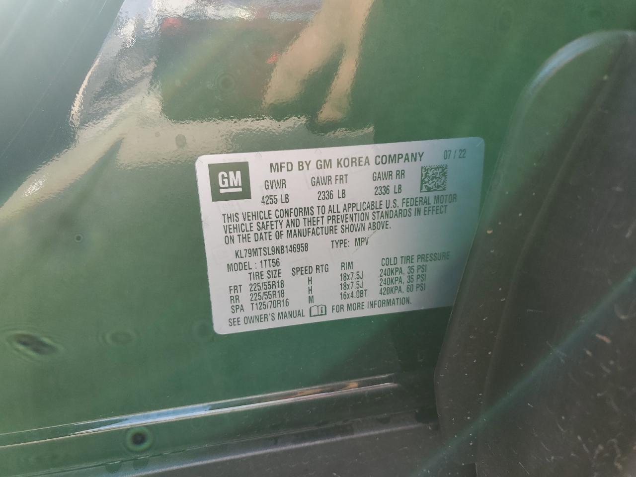 2022 Chevrolet TrailBlazer VIN KL79MTSL9NB146958 Copart auction photo, side damage thumbnail 15