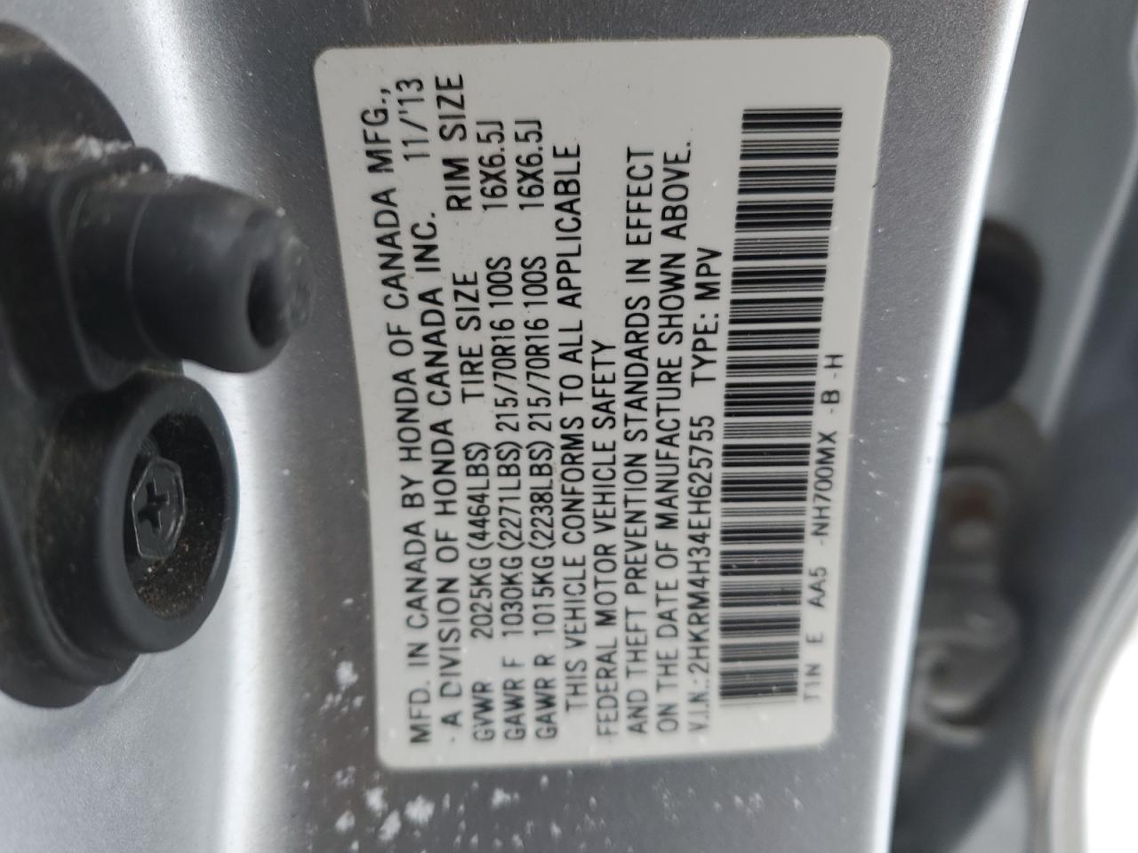 2014 Honda CR-V VIN 2HKRM4H34EH625755 Copart auction photo, side damage thumbnail 12