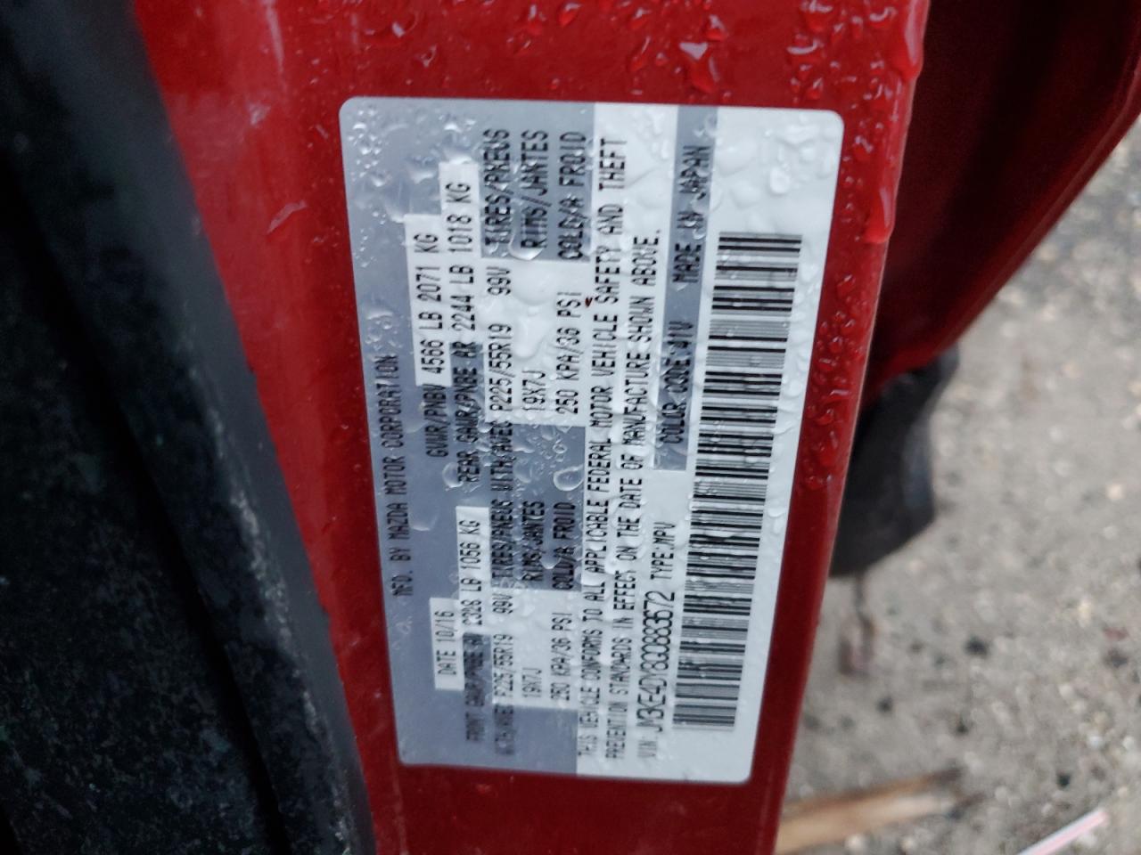 2016 Mazda CX-5 VIN JM3KE4DY8G0883672 Copart auction photo, water/flood / all over damage thumbnail 14