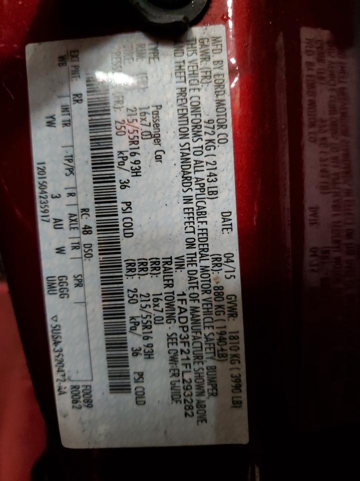 2015 Ford Focus VIN 1FADP3F21FL293282 Copart auction photo, side / rear end damage thumbnail 12