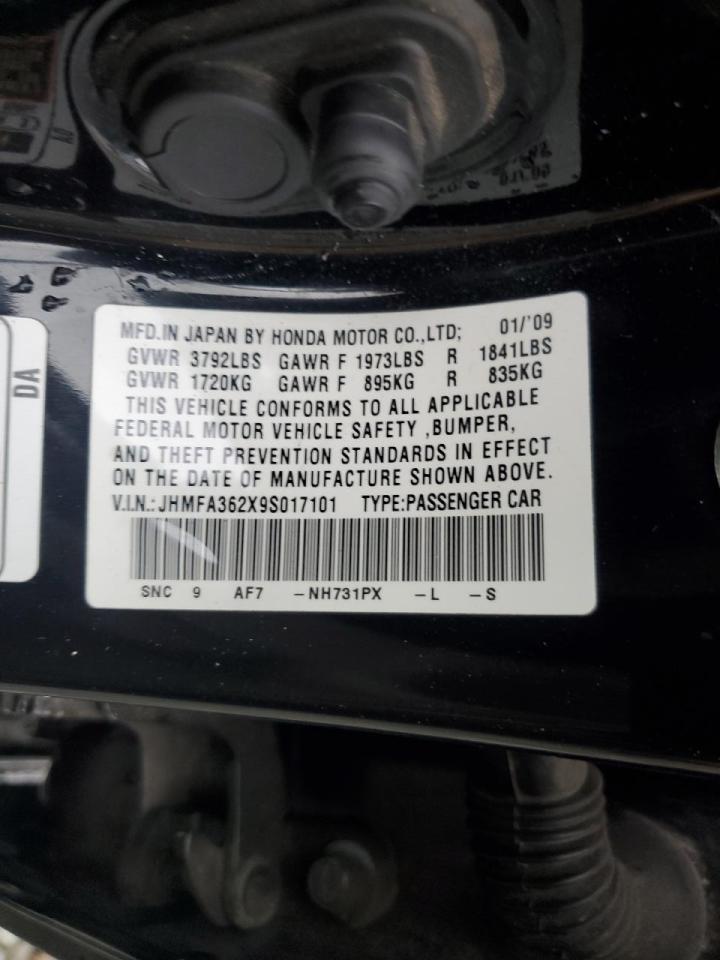 2009 Honda Civic VIN JHMFA362X9S017101 Copart auction photo, rear end / side damage thumbnail 13