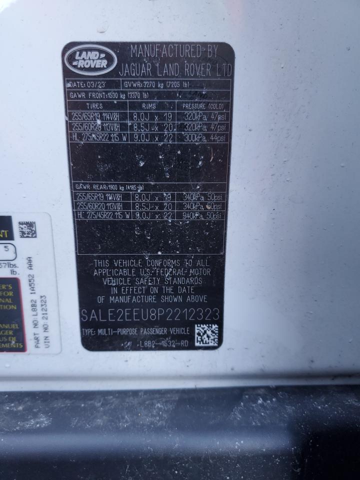 2023 Land Rover Defender VIN SALE2EEU8P2212323 Copart auction photo, front end damage thumbnail 13
