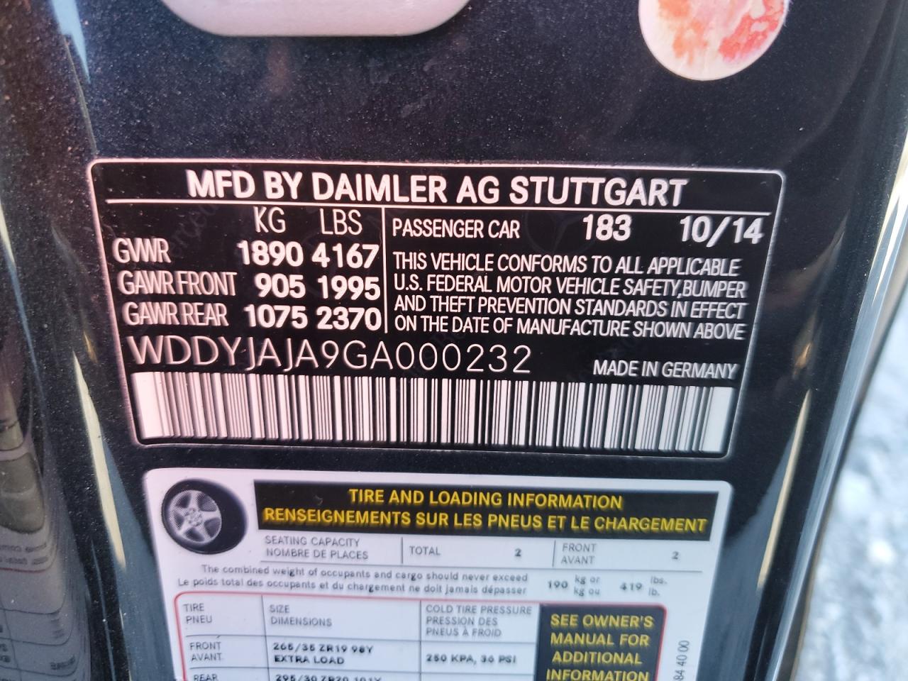 2016 Mercedes-Benz AMG GT VIN WDDYJAJA9GA000232 Copart auction photo, rear end damage thumbnail 12