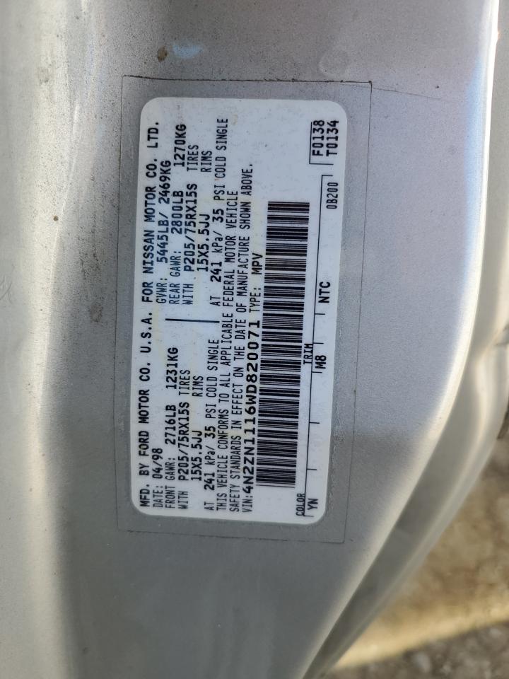 1998 Nissan Quest VIN 4N2ZN1116WD820071 Copart auction photo, minor dent/scratches damage thumbnail 13