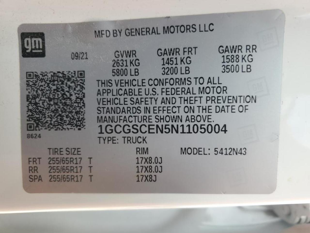 2022 Chevrolet Colorado VIN 1GCGSCEN5N1105004 Copart auction photo, front end / rear end damage thumbnail 12