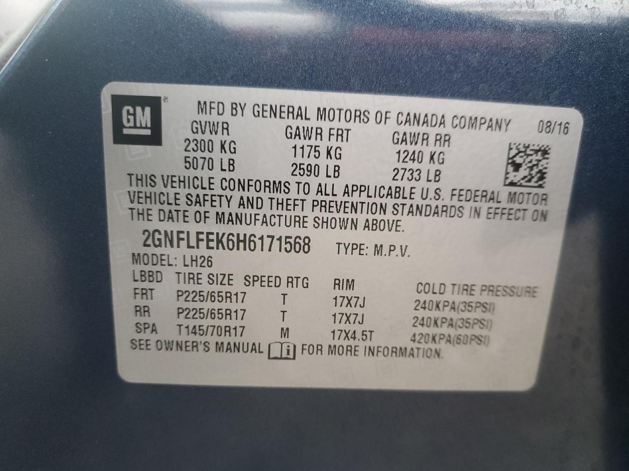 2017 Chevrolet Equinox VIN 2GNFLFEK6H6171568 Copart auction photo, front end / minor dent/scratches damage thumbnail 13