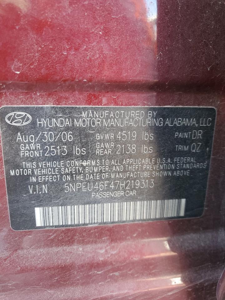 2007 Hyundai Sonata VIN 5NPEU46F47H219313 Copart auction photo, front end / hail damage thumbnail 12