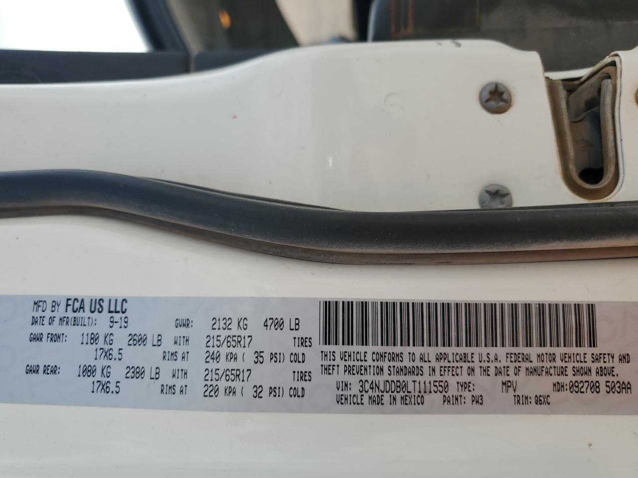 2020 Jeep Compass VIN 3C4NJDDB0LT111550 Copart auction photo, front end damage thumbnail 13