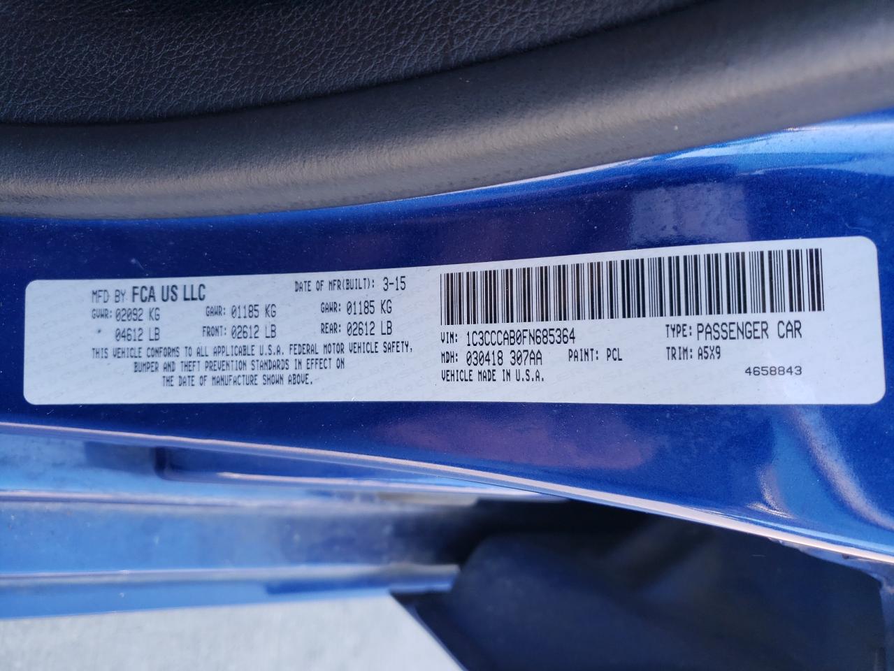 2015 Chrysler 200 VIN 1C3CCCAB0FN685364 Copart auction photo, front end damage thumbnail 12