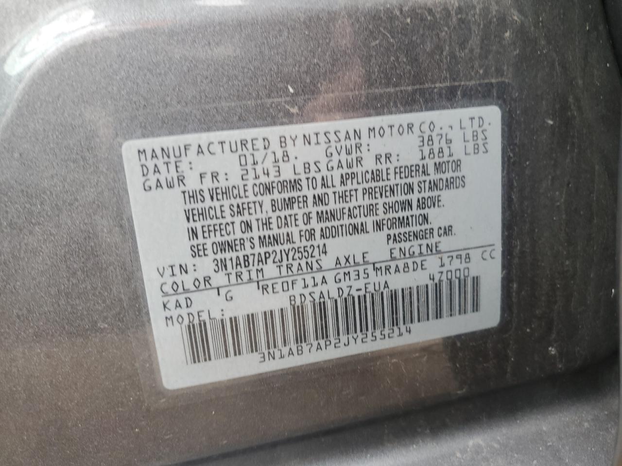 2018 Nissan Sentra VIN 3N1AB7AP2JY255214 Copart auction photo, front end / minor dent/scratches damage thumbnail 13