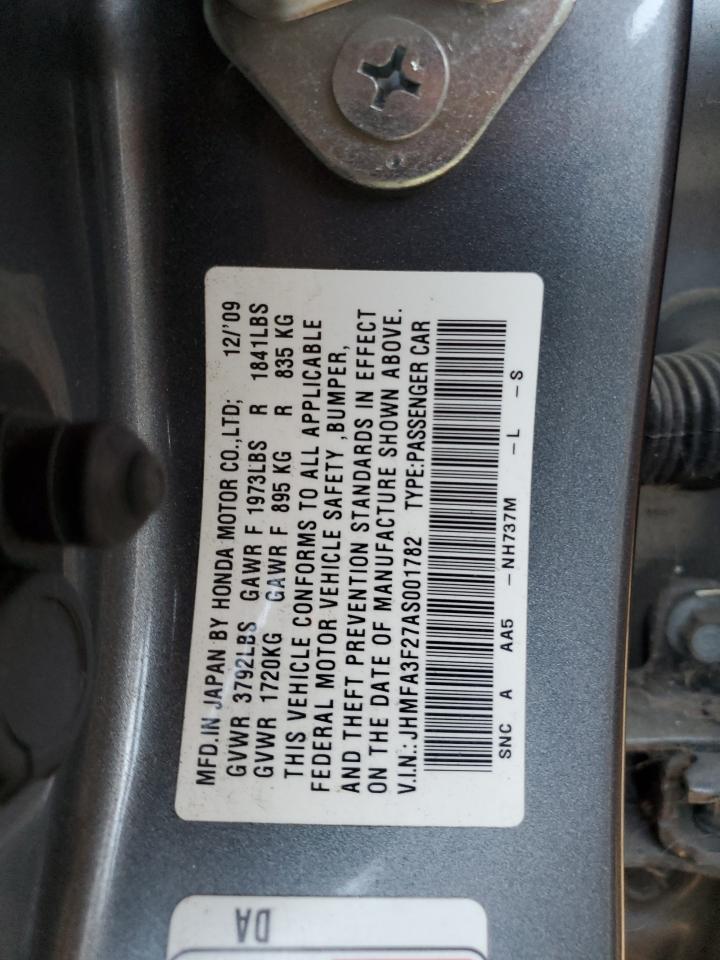 2010 Honda Civic VIN JHMFA3F27AS001782 Copart auction photo, front end damage thumbnail 13