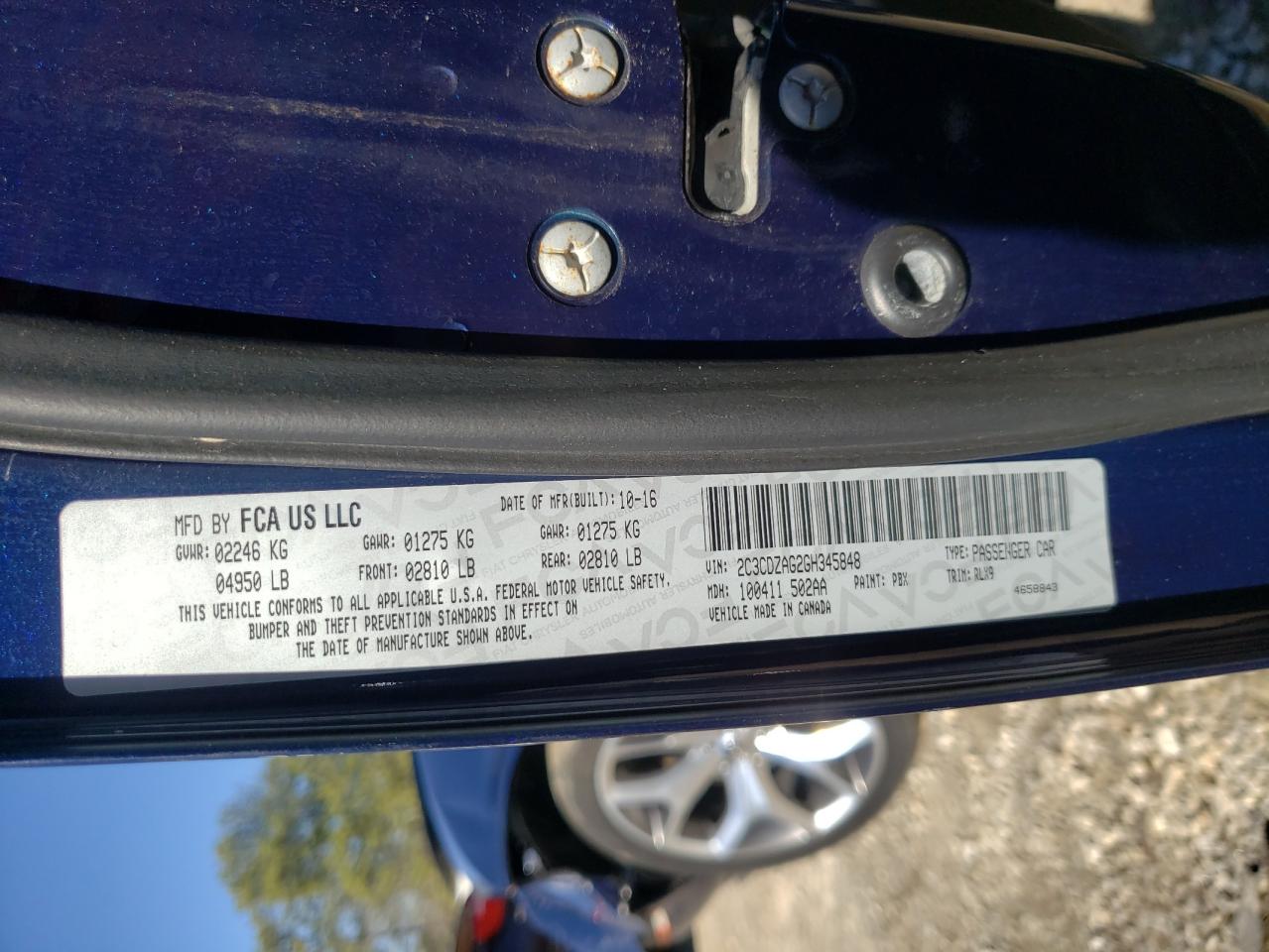 2016 Dodge Challenger VIN 2C3CDZAG2GH345848 Copart auction photo, front end damage thumbnail 12