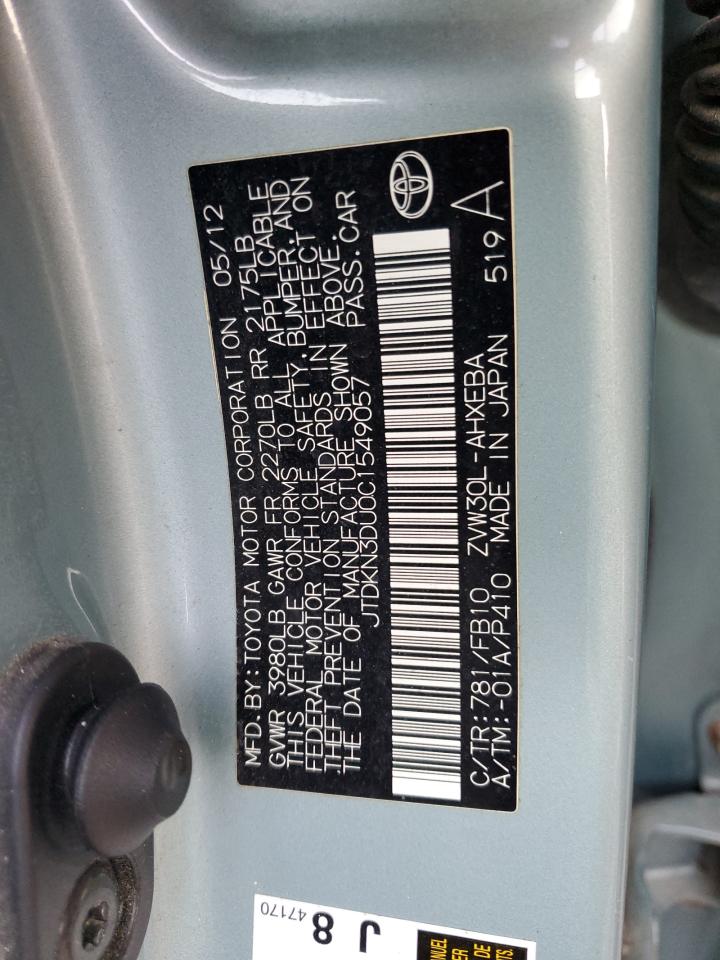 2012 Toyota Prius VIN JTDKN3DU0C1549057 Copart auction photo, rear end / minor dent/scratches damage thumbnail 15
