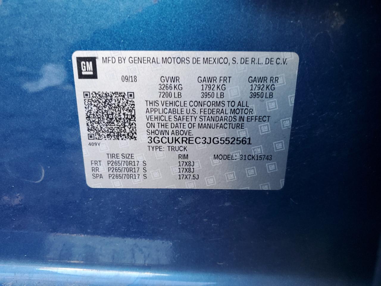 2018 Chevrolet Silverado VIN 3GCUKREC3JG552561 Copart auction photo, front end damage thumbnail 14