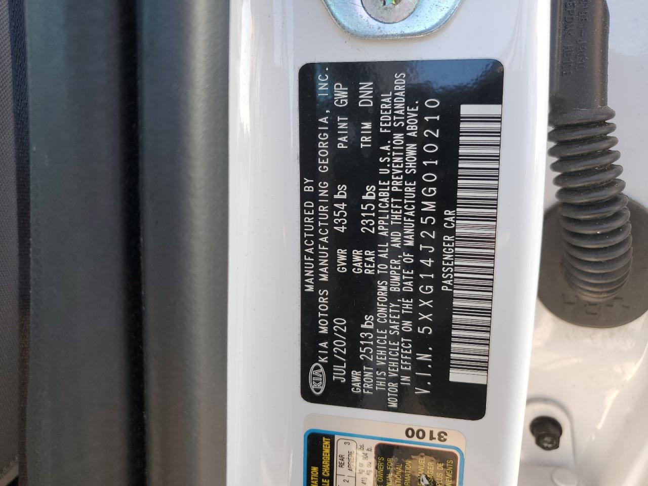 2021 KIA K5 VIN 5XXG14J25MG010210 Copart auction photo, partial repair / all over damage thumbnail 13