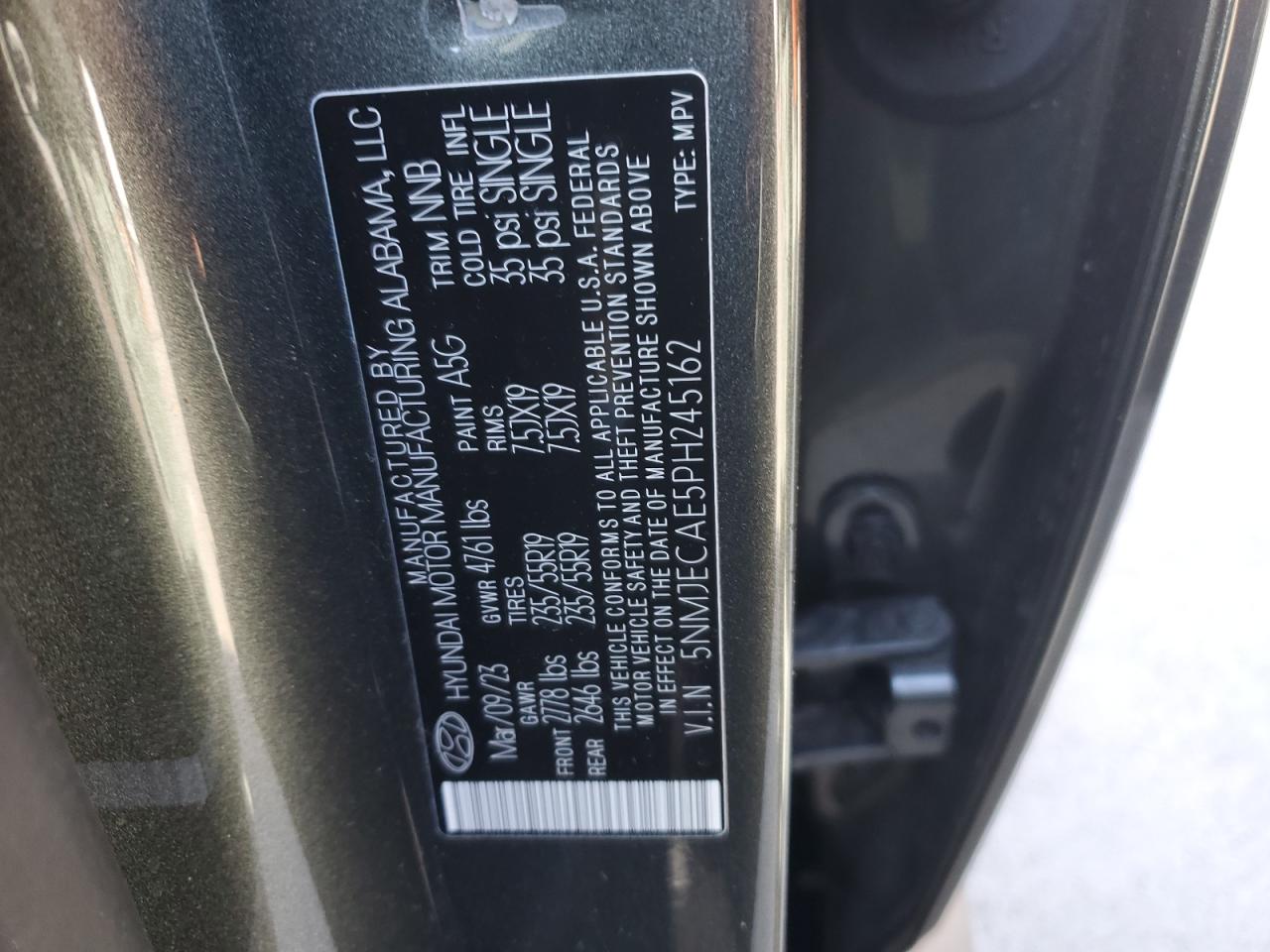 2023 Hyundai Tucson VIN 5NMJECAE5PH245162 Copart auction photo, front end / side damage thumbnail 15