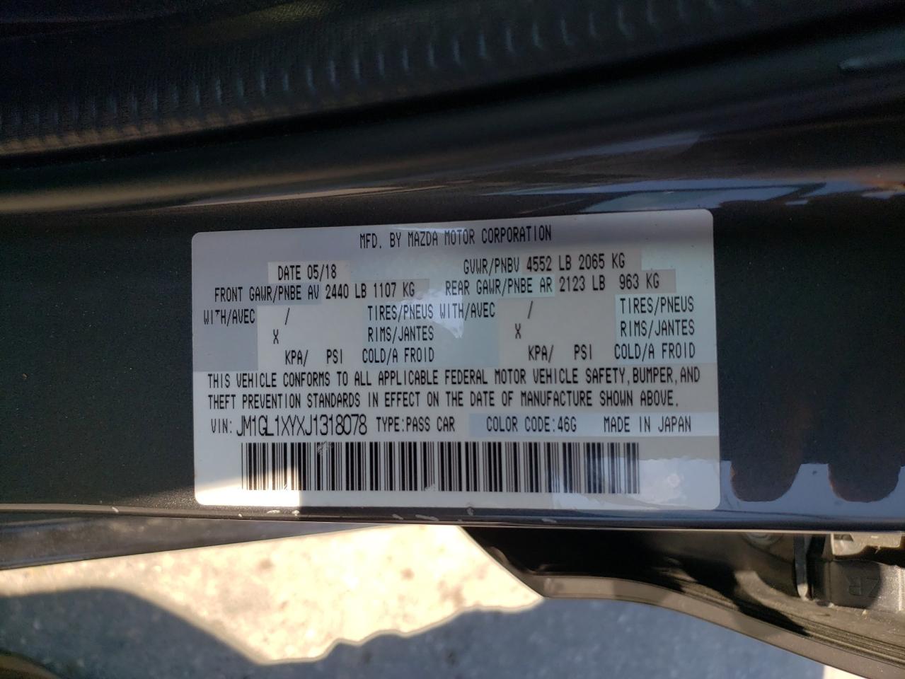 2018 Mazda 6 VIN JM1GL1XYXJ1318078 Copart auction photo, hail damage thumbnail 12