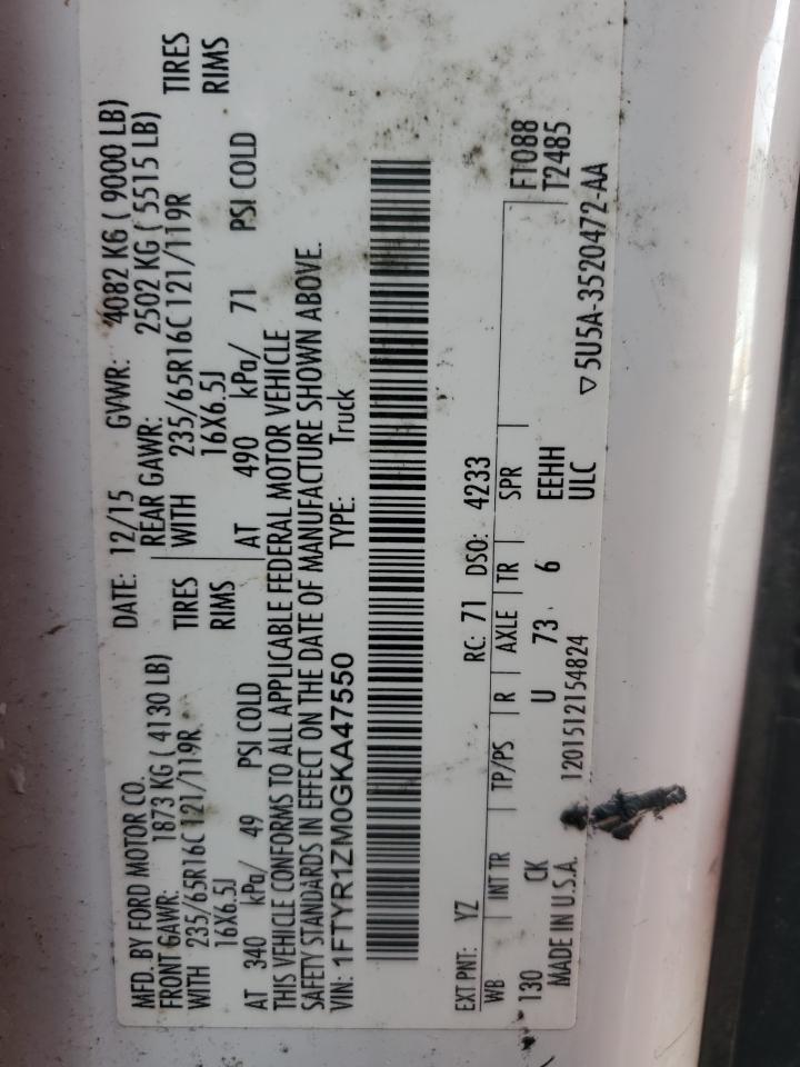 2016 Ford Transit VIN 1FTYR1ZM0GKA47550 Copart auction photo, front end damage thumbnail 13
