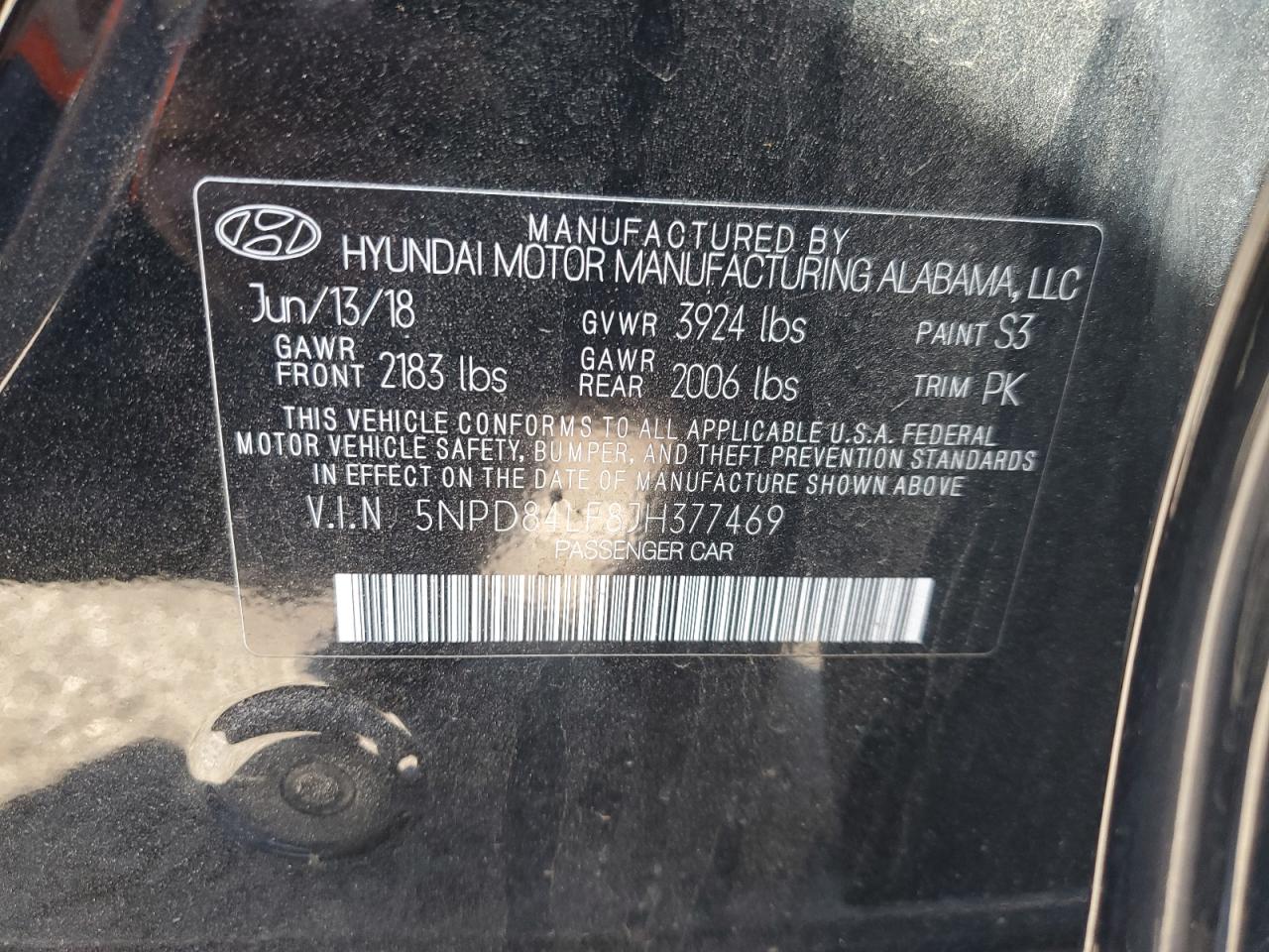2018 Hyundai Elantra VIN 5NPD84LF8JH377469 Copart auction photo, front end / minor dent/scratches damage thumbnail 15