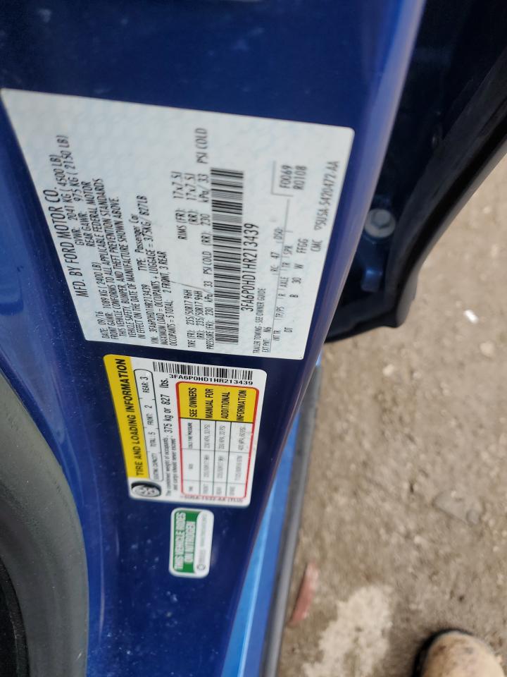 2017 Ford Fusion VIN 3FA6P0HD1HR213439 Copart auction photo, rear end damage thumbnail 12