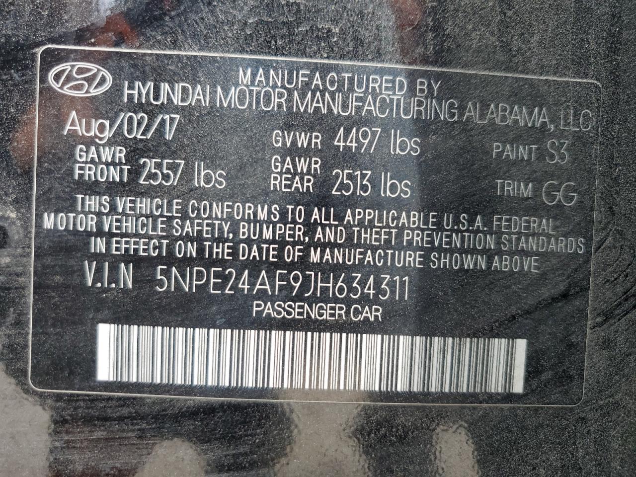 2018 Hyundai Sonata VIN 5NPE24AF9JH634311 Copart auction photo, front end / minor dent/scratches damage thumbnail 13