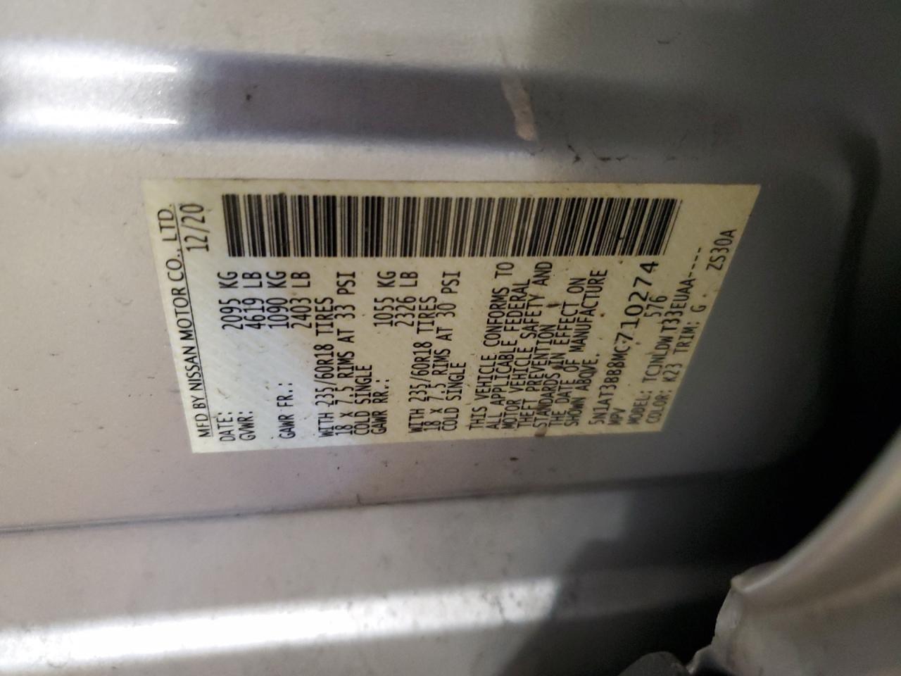 2021 Nissan Rogue VIN 5N1AT3BB8MC710274 Copart auction photo, front end / mechanical damage thumbnail 16