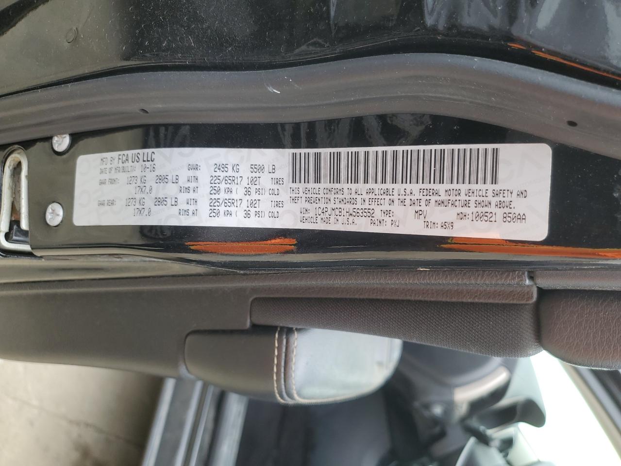 2017 Jeep Grand Cherokee VIN 1C4PJMCB1HW563552 Copart auction photo, front end damage thumbnail 13