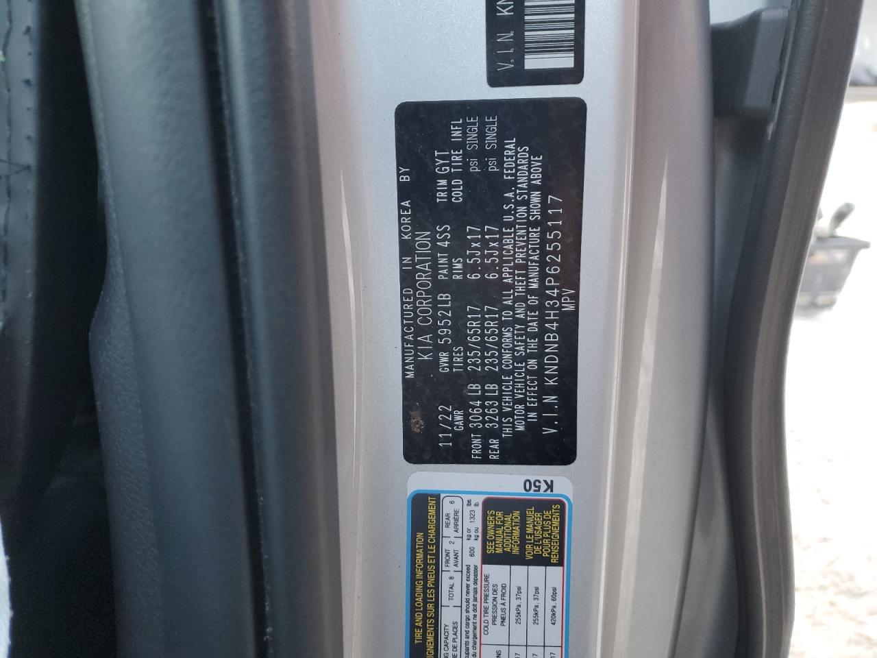 2023 KIA Carnival VIN KNDNB4H34P6255117 Copart auction photo, frame damage / all over damage thumbnail 14