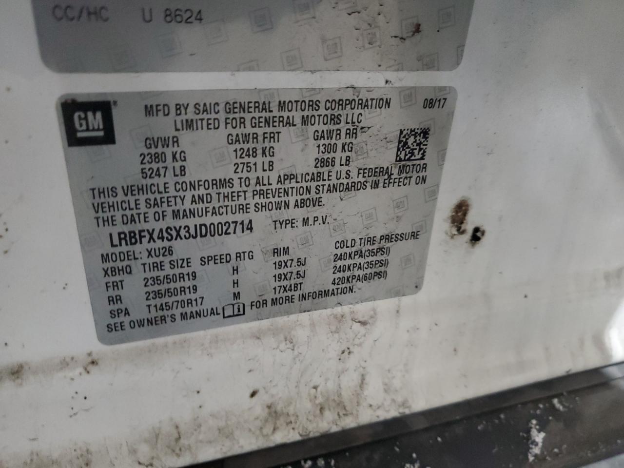 2018 Buick Envision VIN LRBFX4SX3JD002714 Copart auction photo, front end / all over damage thumbnail 15