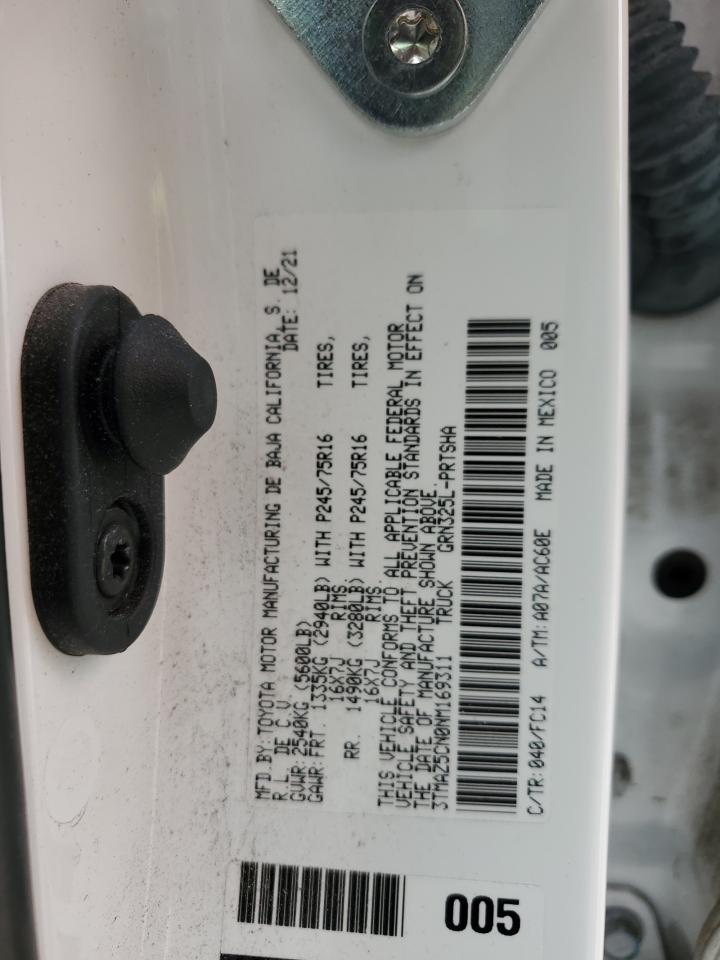 2022 Toyota Tacoma VIN 3TMAZ5CN0NM169311 Copart auction photo, rear end damage thumbnail 12