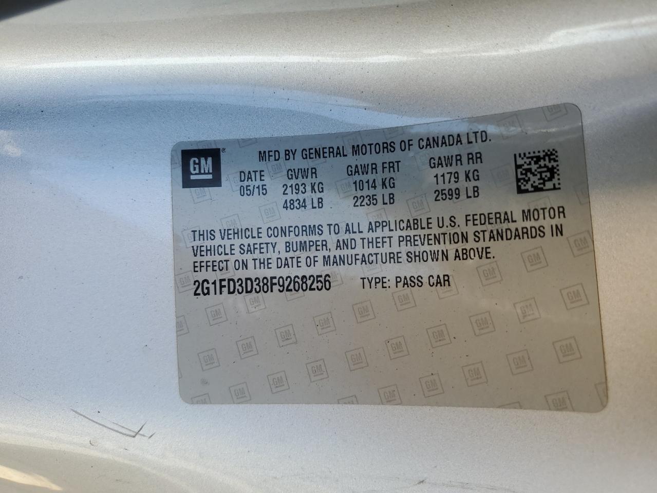 2015 Chevrolet Camaro VIN 2G1FD3D38F9268256 Copart auction photo, front end damage thumbnail 13