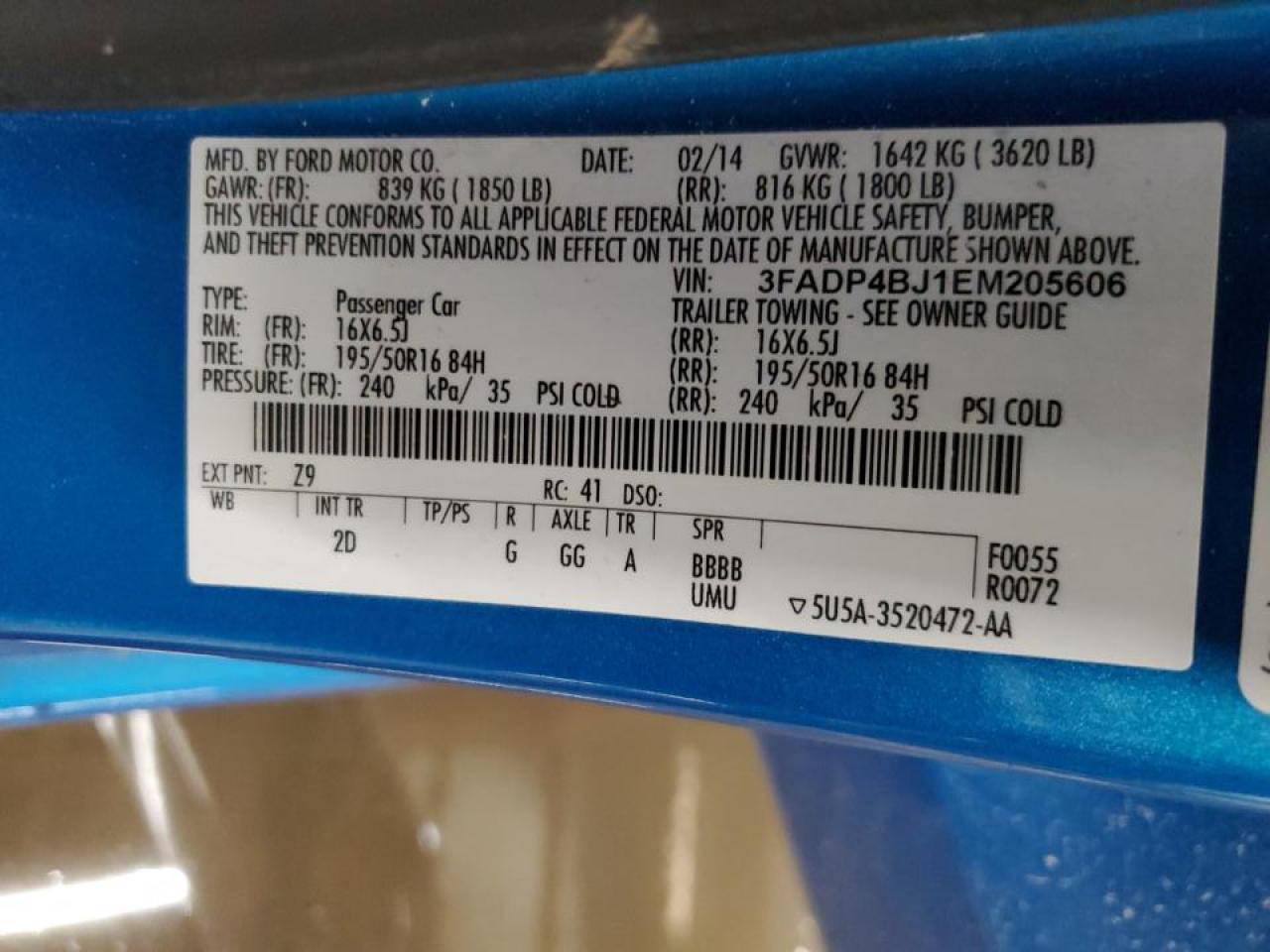 2014 Ford Fiesta VIN 3FADP4BJ1EM205606 Copart auction photo, undercarriage / minor dent/scratches damage thumbnail 12