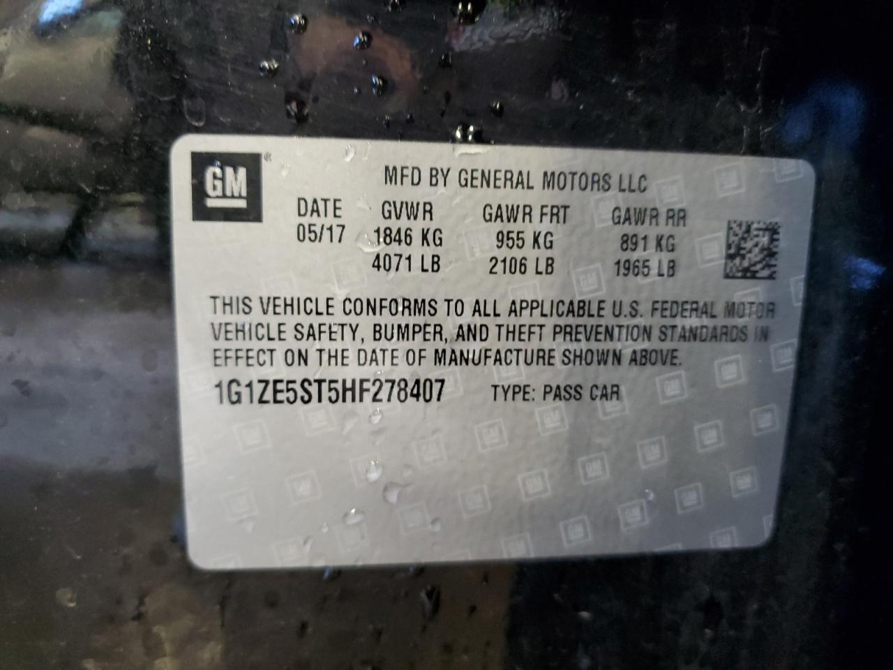 2017 Chevrolet Malibu VIN 1G1ZE5ST5HF278407 Copart auction photo, all over damage thumbnail 12